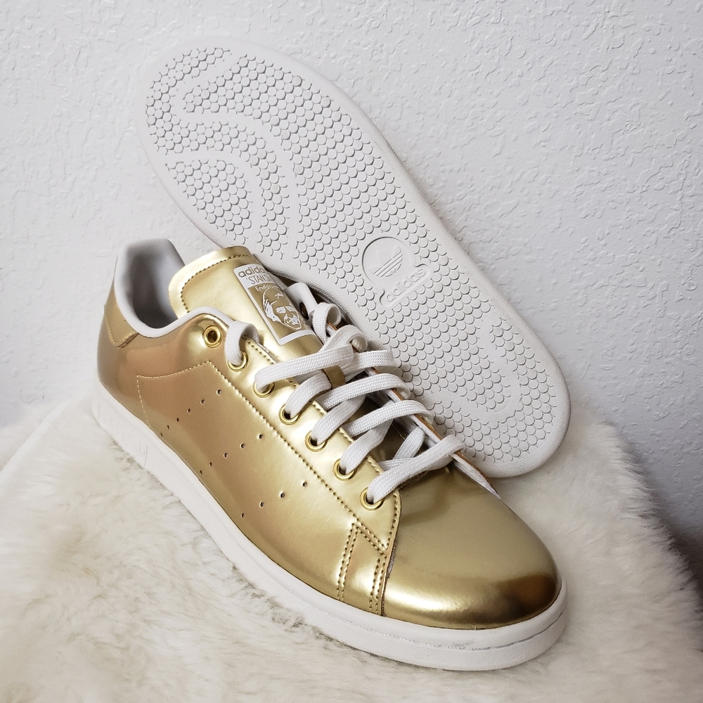 🚫SOLD🚫 adidas men's stan smith sneaker shoes gold metallic - Picture 1 of 16